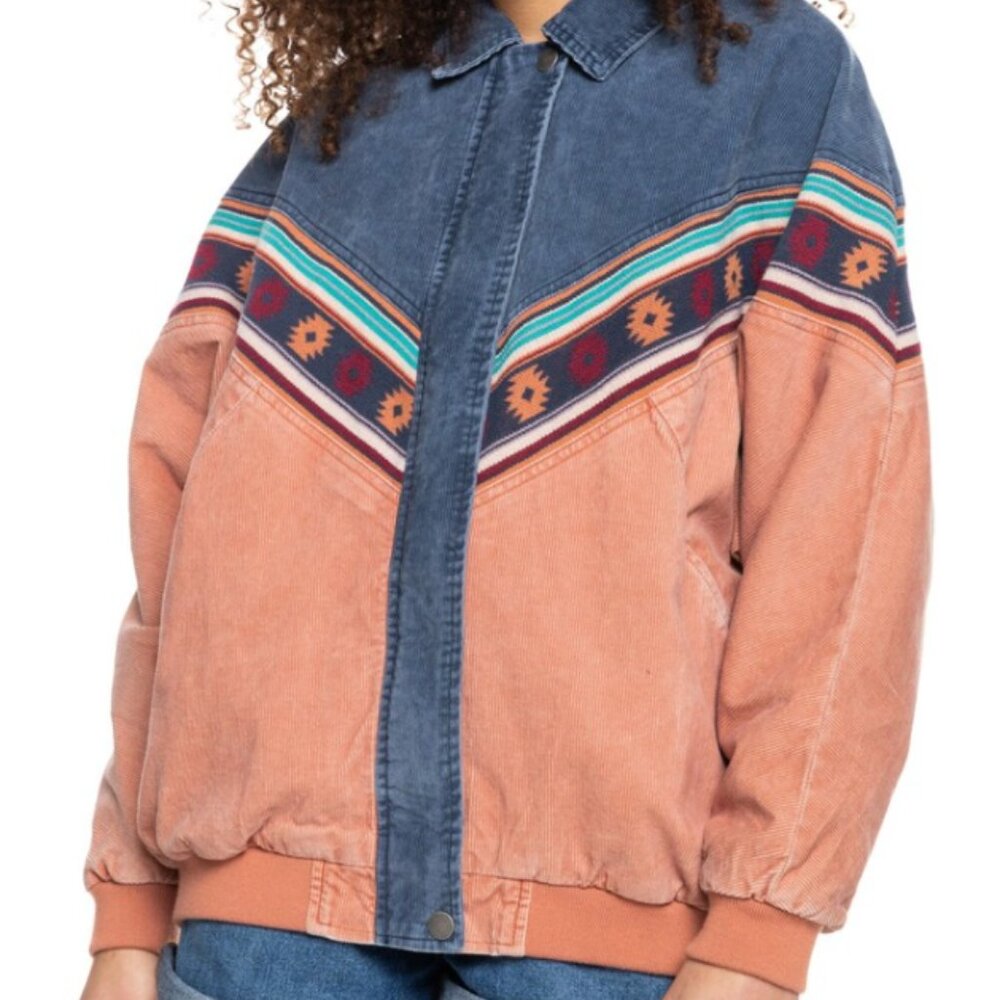 Roxy Good Old Days Colorblock Cotton Corduroy Bomber Jacket (Size S)